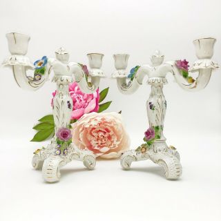 Von Schierholz Handpainted Porcelain Candle Holders (2) - Dresden Porcelain