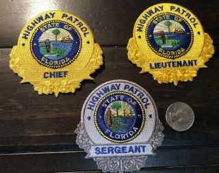 Florida Highway Patrol Fhp 3 Different Chief,  Lieutenant,  Sergeant Patches
