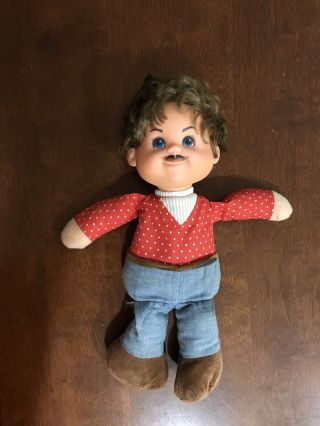 Vintage 1976 Mattel Baby Beans Doll Toy Boy/man With Mustache & Jeans