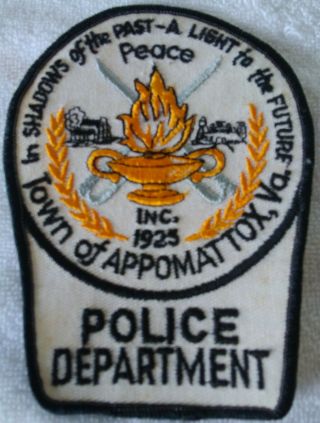 Vintage " Town Of Appomattox Va Police Department " Uniform Patch - Old Stock