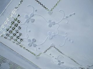 Antique Irish Linen Hand Embroidered Tablecloth/topper - Hand Work Lace Edging