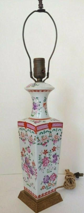 Antique Chinese Famille Rose Porcelain Table Lamp Republic Period Hand Painted