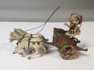 Antique Roman Chariot With Horses And Chariot Lead Figurine J & Hill Co England.
