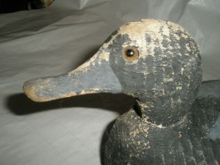 Vintage Antique Rough Solid Wood Duck Decoy Glass Eyes Painted 7