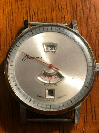 Vintage Swiss Endura Jump Hour Mens Watch - Patent No.  19267