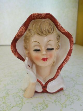 Vintage Lady Head Vase.  1961 Inarco Clfue Ohio E - 240.  Hooded,  Gloved Hand