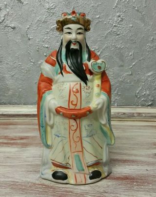 Antique Chinese Old Man Porcelain Figurine Statue Ornament Hand Painted - 21 Cm