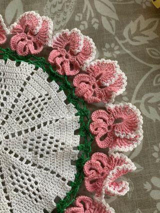 2 Large Vintage Antique Doillies With Pink Flowers 4