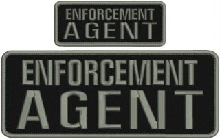 Enforcement Agent Embroidery Patches 4x10 And 2x5 Hook On Back Grey