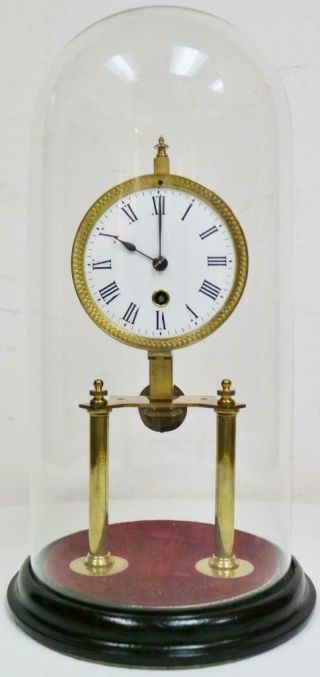 Rare Antique French Portico Mantel Clock 8 Day Timepiece Clock Under Glass Dome