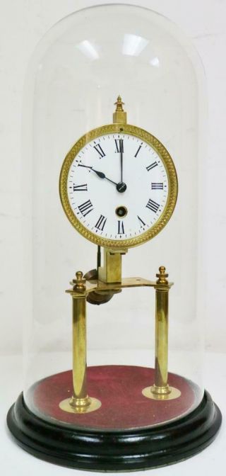 Rare Antique French Portico Mantel Clock 8 Day Timepiece Clock Under Glass Dome 2