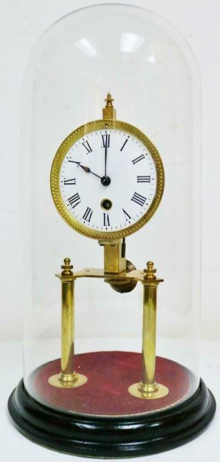 Rare Antique French Portico Mantel Clock 8 Day Timepiece Clock Under Glass Dome 4
