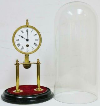 Rare Antique French Portico Mantel Clock 8 Day Timepiece Clock Under Glass Dome 6