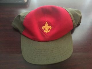 Boy Scouts Green & Red Twill Fleur - De - Lis Patch Hat Cap Size M/l.  Usa