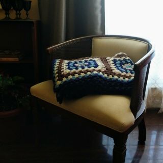 Vintage Handmade Crochet Granny Square Afghan Throw Blanket 82 x 56 Blue & Brown 2
