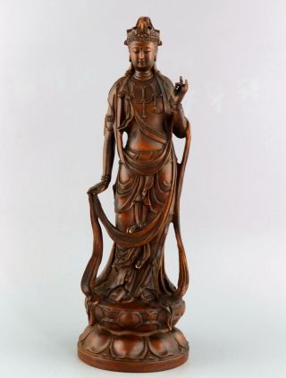 Collect China Antique Boxwood Hand - Carved Bring Luck Guan Yin Bodhisattva Statue