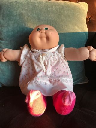 Vintage 1985 CABBAGE PATCH KIDS Preemie Doll - No Hair Green Eyes One Dimple 8