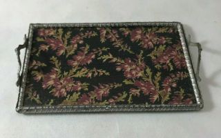 Vintage German Soft Metal Tray With Cloth Under Glass