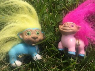 2 Vintage Early 90s Trolls Troll Puppy Dog Horse Pony Kitty Cat All Fours Doll
