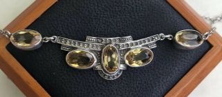 Antique Art Deco Silver And Citrine Stone Necklace Stunning