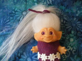 Vintage Troll Doll - Unmarked - Scandia? Dam? Purple Spiral Eyes - Mohair