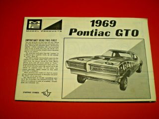 Mpc 1969 Pontiac Gto Model Car Instruction Sheet L@@k