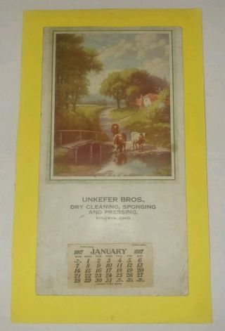 Vintage Antique 1917 Advertising Calendar Unkefer Bros Dry Cleaning Minerva Ohio