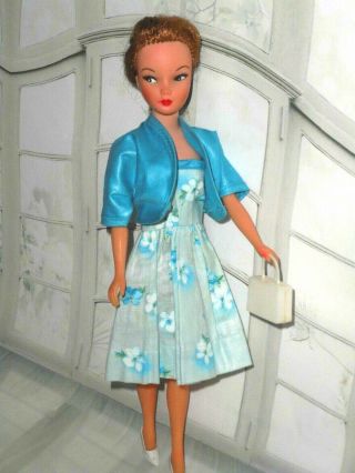 Vintage Barbie Clone Suzette Button Back Polished Cotton Dress Jacket Heels,