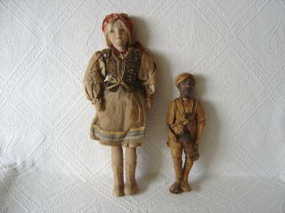 2 Antique / Vintage Costume Dolls - 1 Leather Man,  Girl