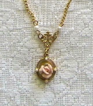 One - Of - A - Kind Hand - Made Rose Pendant 9 1/2 " Necklace For Antique Dolls
