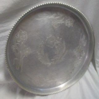 Large Hand Wrought Aluminum 18 " Round Floral Daffodil Tray