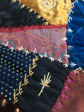 Antique Silk Crazy Quilt Doiley Or Pillow Top Size13” X 13 "