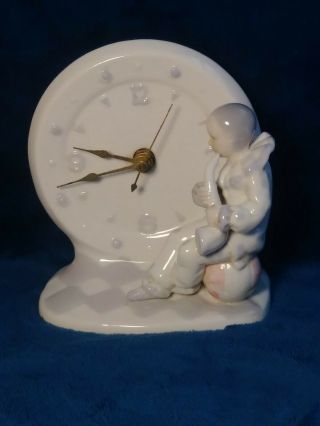 Antique Vintage Decorative Ceramic Clown Clock 5 1/2 " Tall