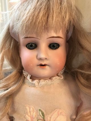 Antique 17” Bisque Head Leather Body Doll Germany Blue Eyes Great Dress 2
