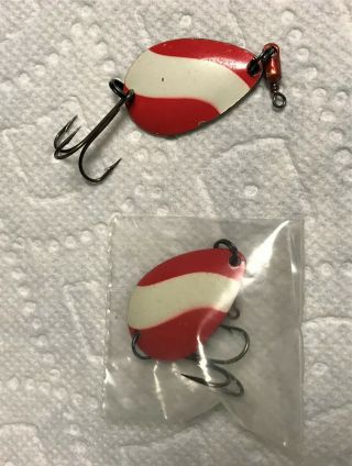 Vintage Fishing Lures (metalspoons) Red And White 3 Inches