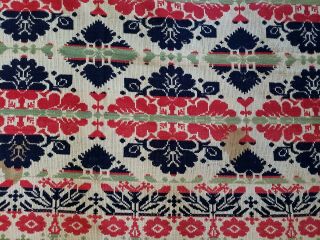 Antique Civil War Era Jacquard Hand Loomed Woven Coverlet Blanket Red White Blue 2