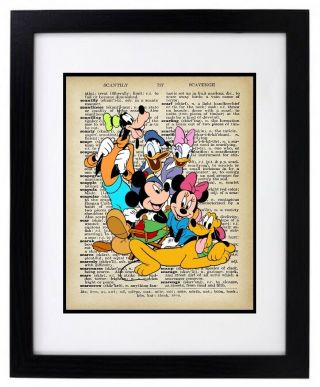 Mickey Mouse Fab 5 Disney Unique Antique Dictionary Page Art Print 8x10