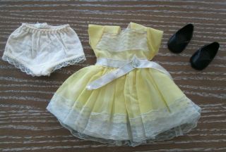 Vintage 12 " Ideal Shirley Temple Doll Yellow Party Dress Black Shoes & Panty Tag