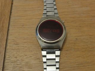 Vintage Lambda Red Led Digital Display Wrist Watch Made In Hong Kong Steel Case
