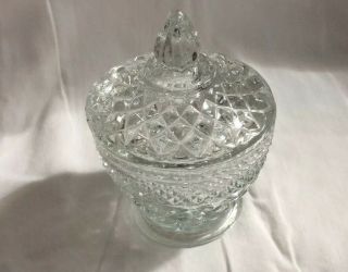 Vintage Glass Diamond Etched Sugar Bowl With Lid