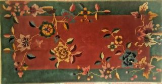 Antique Art Deco Nichols Chinese Floral Wool Rug 2 X 4