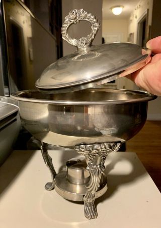 Antique Silver Fondue Pot Food Warmer Without Glass Bowel