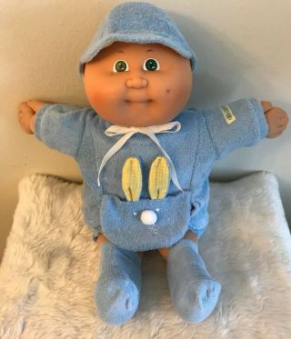 Vintage Cabbage Patch Kid Cpk Doll 14” Baby 1985 Blonde Green Eyes Bunny Suit