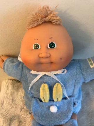 Vintage CABBAGE PATCH KID CPK Doll 14” Baby 1985 Blonde Green Eyes Bunny Suit 3