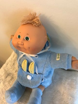 Vintage CABBAGE PATCH KID CPK Doll 14” Baby 1985 Blonde Green Eyes Bunny Suit 4