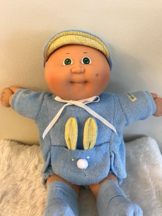 Vintage CABBAGE PATCH KID CPK Doll 14” Baby 1985 Blonde Green Eyes Bunny Suit 5