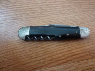 Vintage M & Co E - Tuna 2 Blade Pocket Knife Cork Screw Black Scales - 3 1/2 " Long