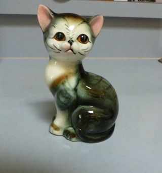 Vintage Grey & White Porcelain Cat Figurine Kitten Figurine Antique Cat Statue