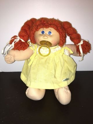 Vintage Cabbage Patch Doll Red Hair/blue Eyes,  Yellow Outfit,  Pacifier