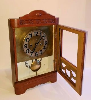 Antique c1920 Junghans HAC Pfeilkreuz Mantel Clock with Coil Gong Chimes 3